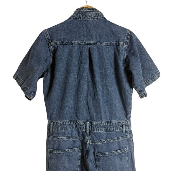 DL1961 Hannah Blue Denim Straight Leg Short Sleeve Collared Jean Jumpsuit Size L - Picture 11 of 14